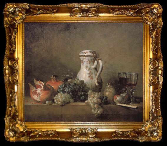 framed  Jean Baptiste Simeon Chardin Pomegranate Grape glass knife, ta009-2